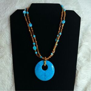 Blue Turquoise and Brown Beaded Necklace